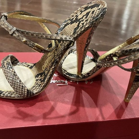 BRAND NEW SZ 7 Salvatore Ferragamo Python Blejan Ankle Strap Sandals 0504699 - Picture 2 of 6